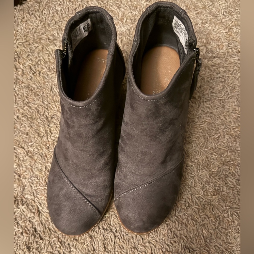 Women's Grey Suede Toms Ankle Booties with Side Zip